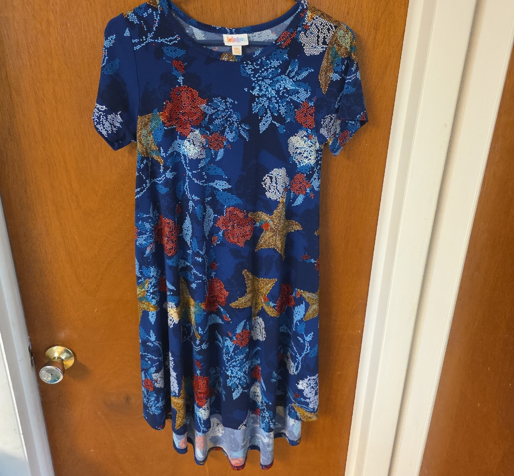 LuLaRoe "Carly" Navy Blue Floral High/Low Midi Dress